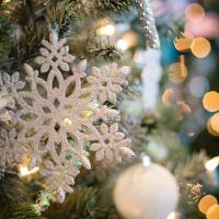 Snowflake in decorated Christmas tree